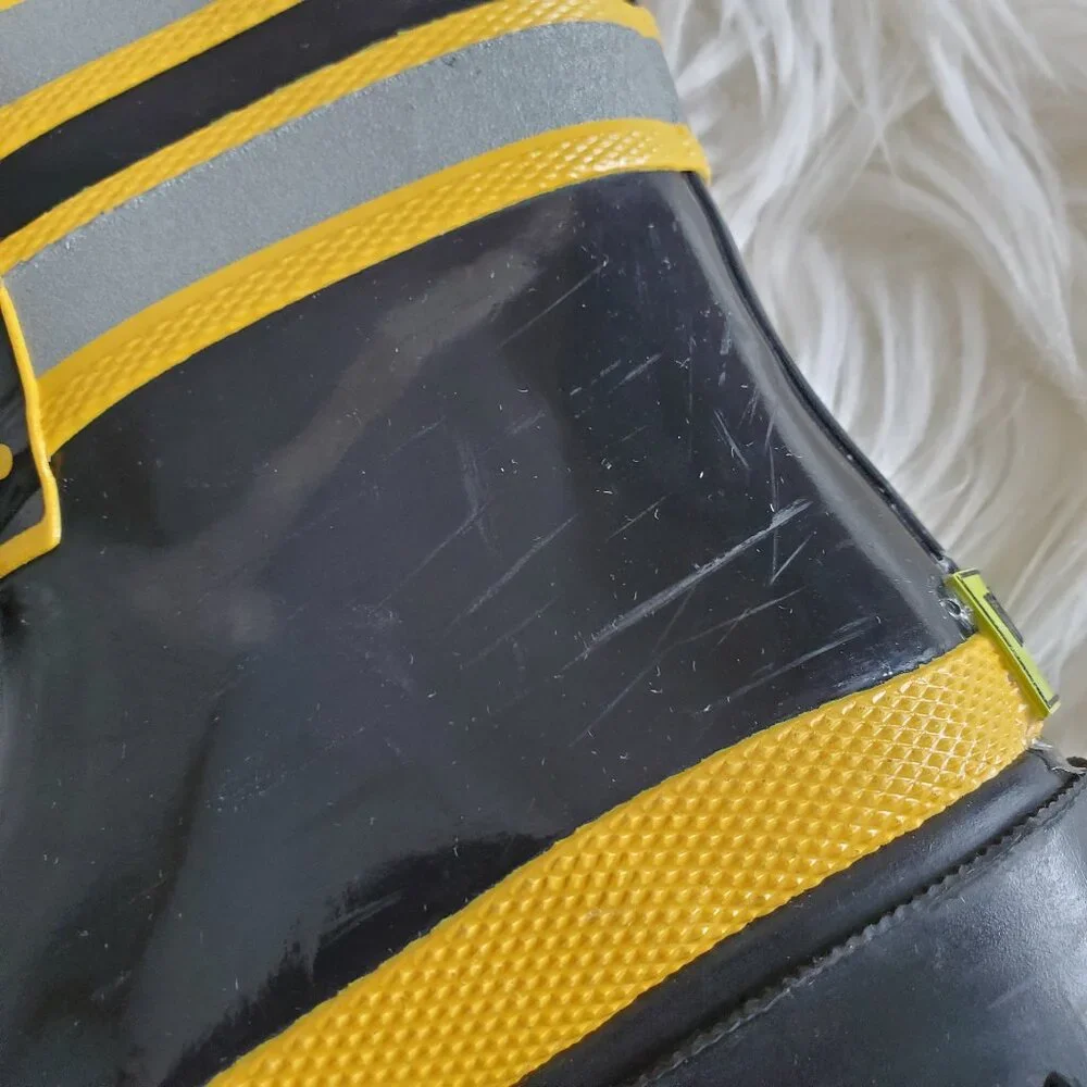 Western Chief Kids Black/Yellow Firefighter Waterproof Rain Boots SZ 8